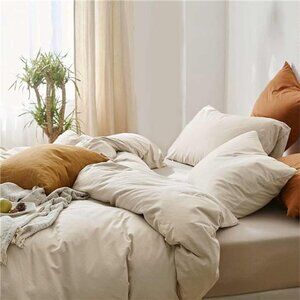 Beige Comforter Set Queen Size, 3 Piece Aesthetic Modern Bedding Set - Soft